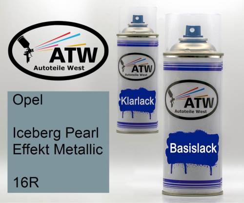 Opel, Iceberg Pearl Effekt Metallic, 16R: 400ml Sprühdose + 400ml Klarlack - Set, von ATW Autoteile West.